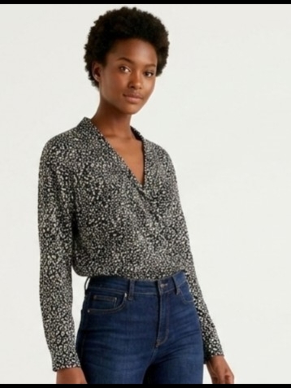 bohme Black and White Ditsy Print Wrap Blouse